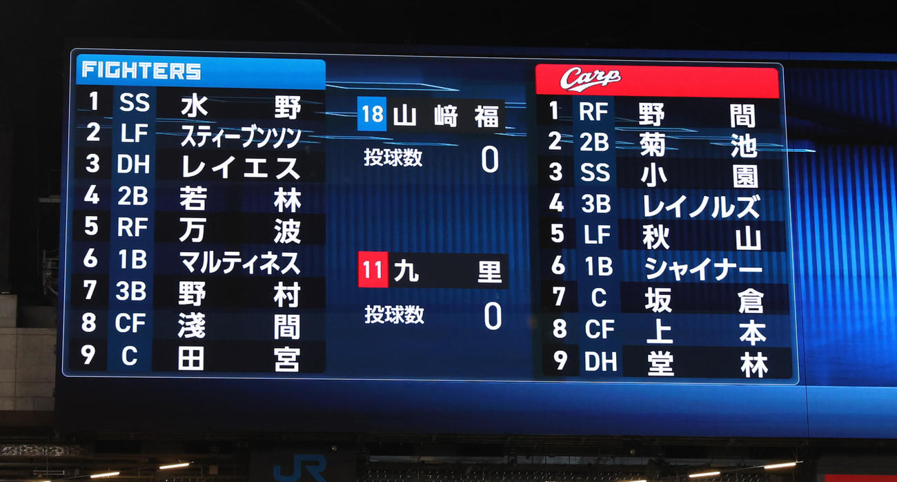 日本ハム対広島　チーム合流直後に4番打者で出場の若林（撮影・黒川智章）