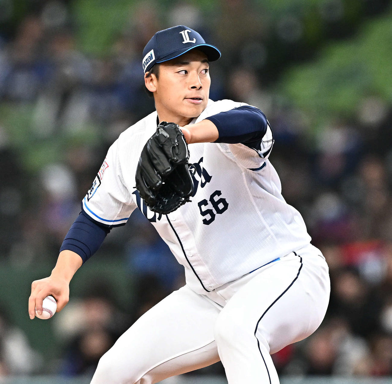 西武対中日　9回表、西武4番手で試合を締めた宮沢（撮影・滝沢徹郎）