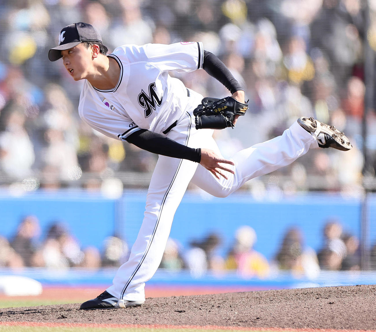 ロッテ対阪神　6回から登板したロッテ田中晴（撮影・足立雅史）