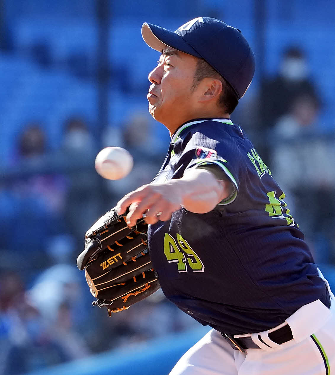 DeNA対ヤクルト　8回途中からマウンドに上がったヤクルト嘉弥真（撮影・たえ見朱実）