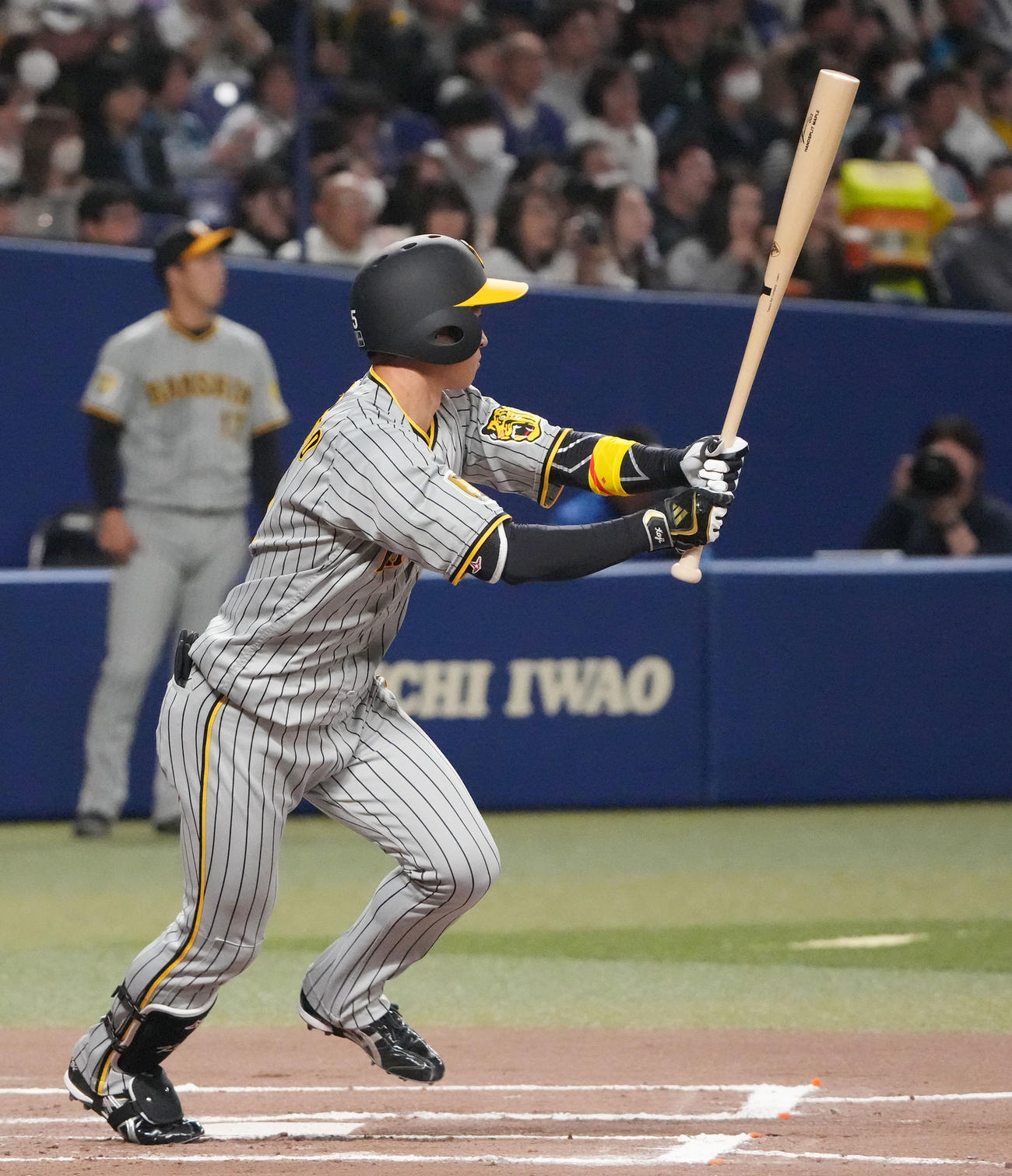 中日対阪神　6回表阪神無死一塁、左前安打を放つ近本（撮影・森本幸一）