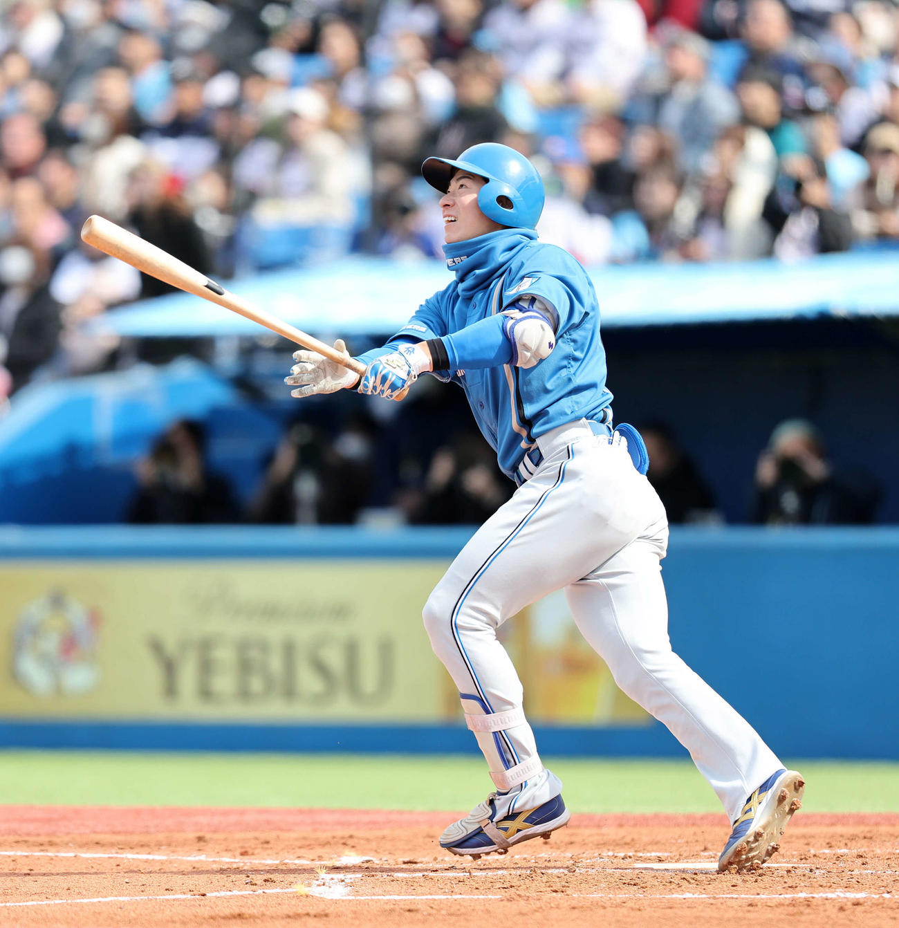 ヤクルト対日本ハム　3回表日本ハム2死二塁、松本剛は左越え2点本塁打を放つ（撮影・鈴木正人）