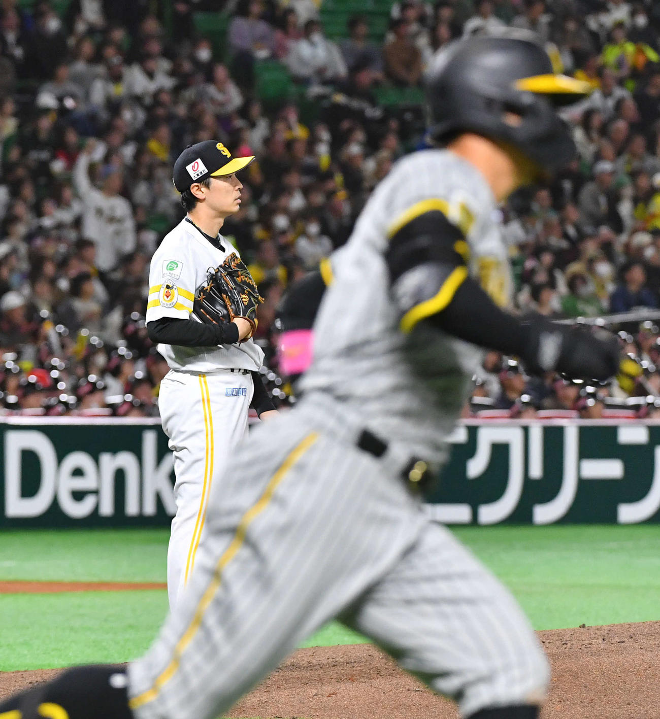 ソフトバンク対阪神　4回表阪神無死、佐藤輝（右）に右中間へ本塁打を打たれた和田（撮影・岩下翔太）
