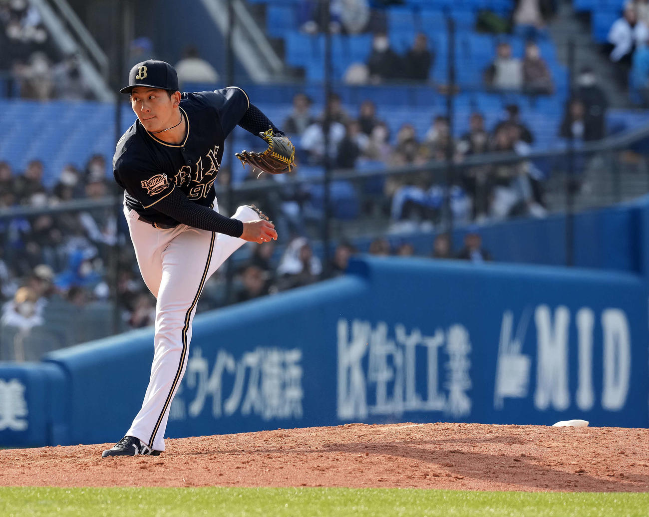 DeNA対オリックス　7回からマウンドに上がったオリックス高島（撮影・たえ見朱実）
