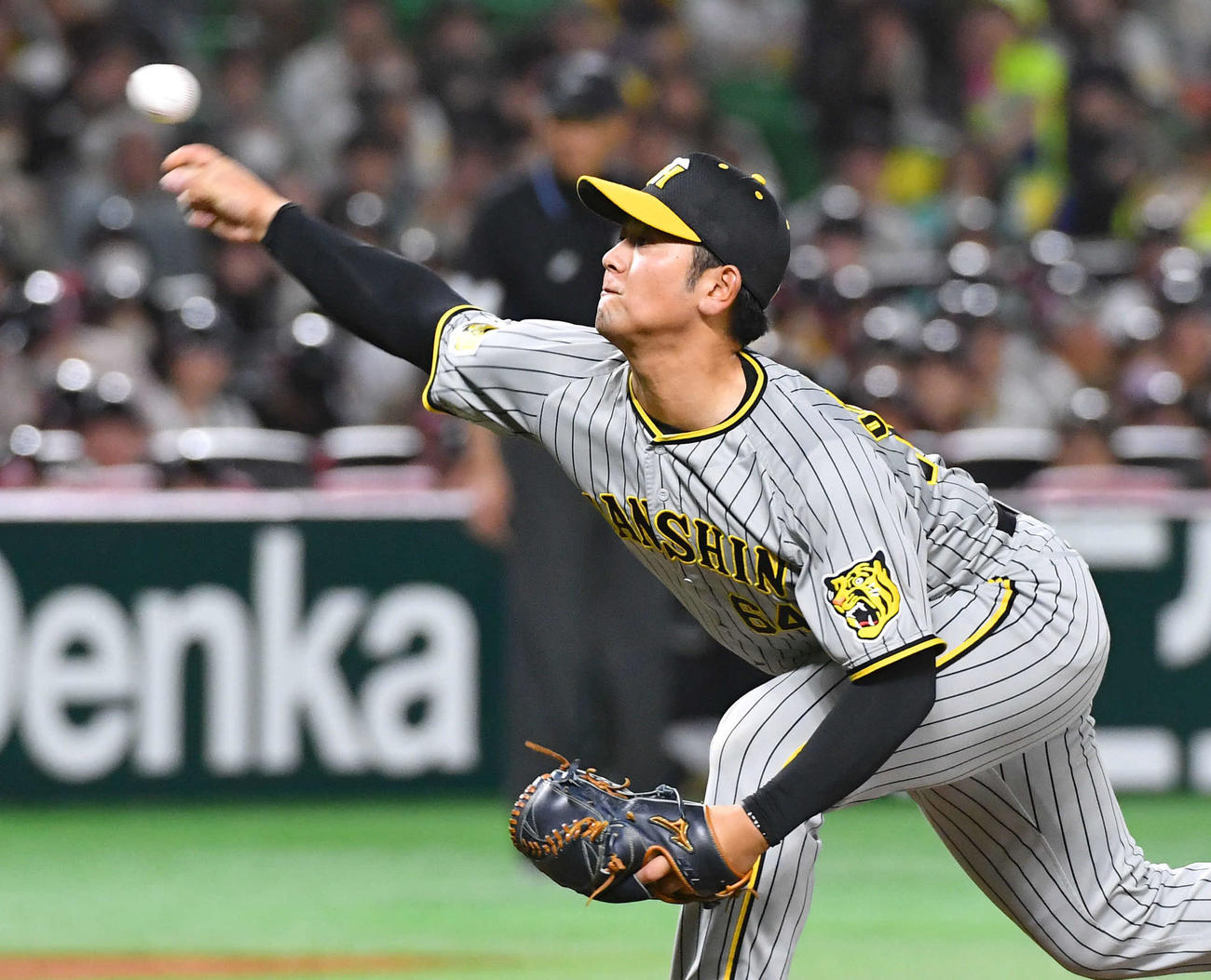 ソフトバンク対阪神　8回裏から登板した、阪神4番手の岡留（撮影・岩下翔太）
