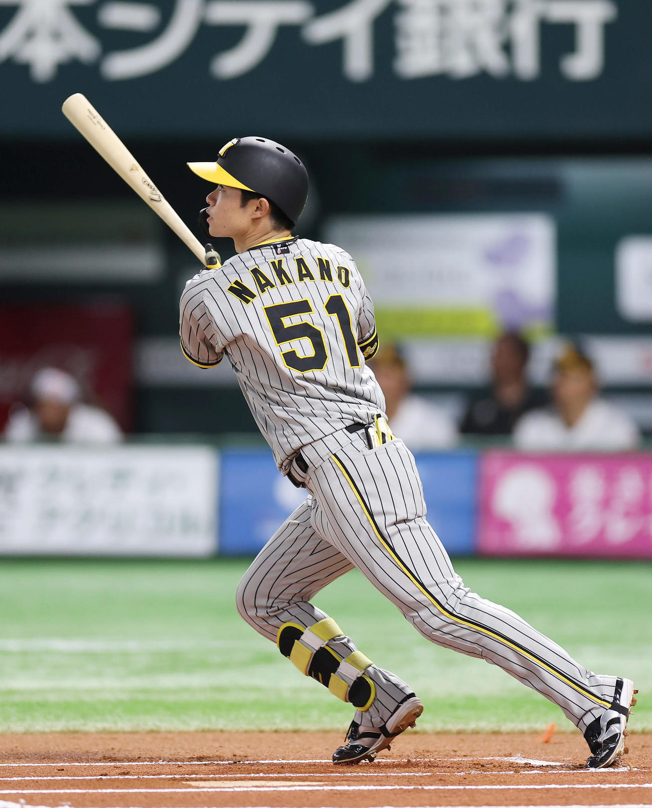 ソフトバンク対阪神　1回表阪神無死、中飛に倒れる中野（撮影・前田充）