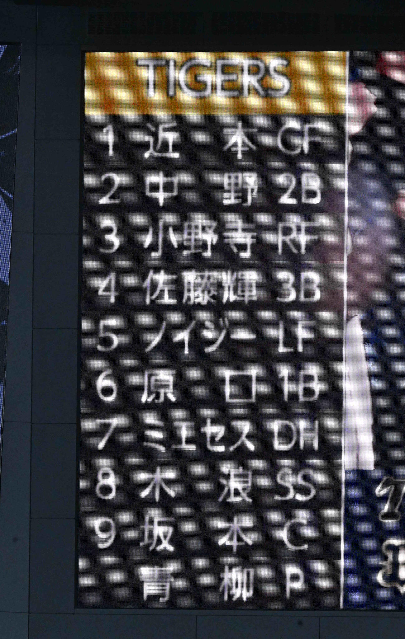 阪神スタメン（撮影・前岡正明）