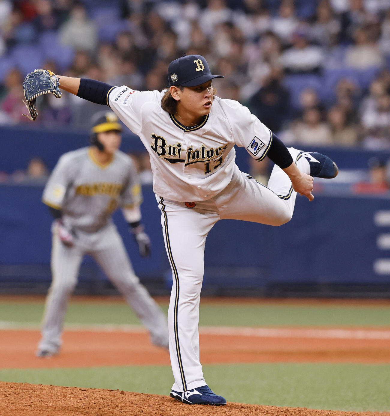 オリックス対阪神　力投するオリックス先発の宮城（撮影・藤尾明華）