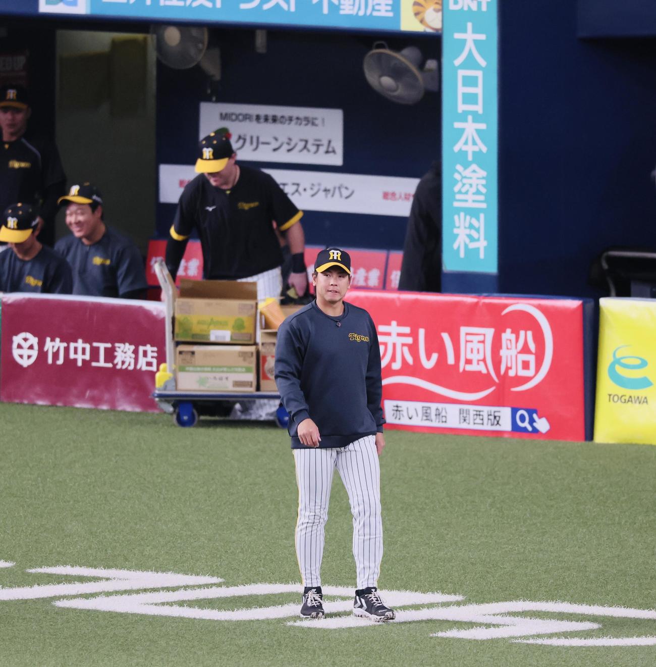 阪神対オリックス　グラウンドを歩く梅野（撮影・加藤哉）