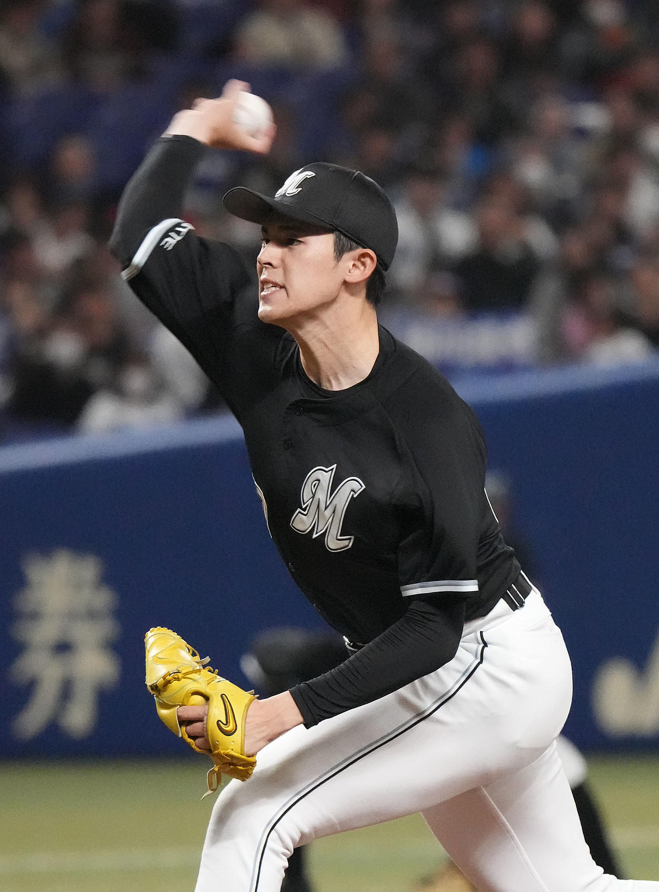 中日対ロッテ　2回裏、力投するロッテ先発の佐々木（撮影・森本幸一）