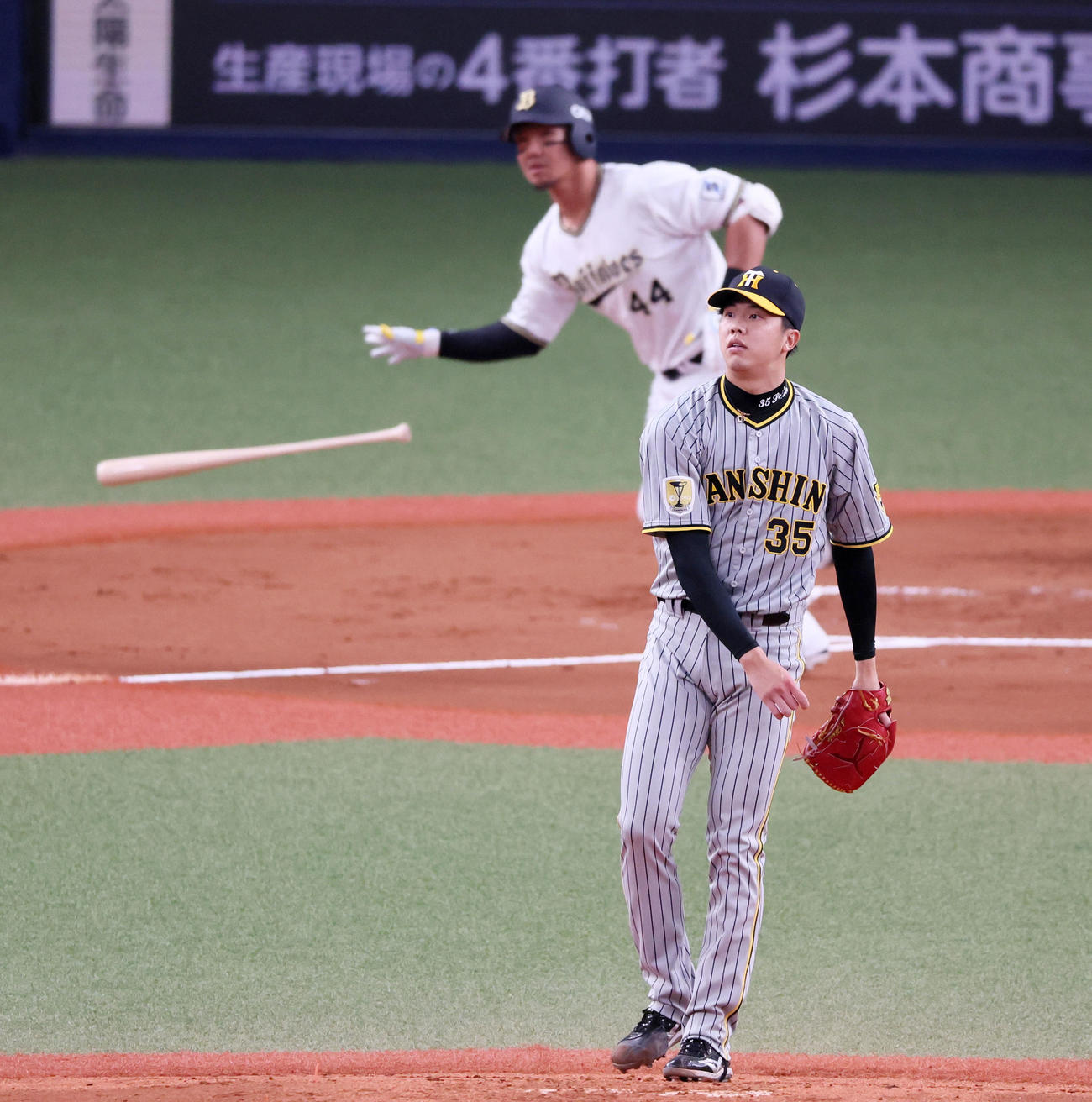 オリックス対阪神　1回裏オリックス2死二塁、才木は頓宮に右越え適時二塁打を打たれ失点（撮影・加藤哉）