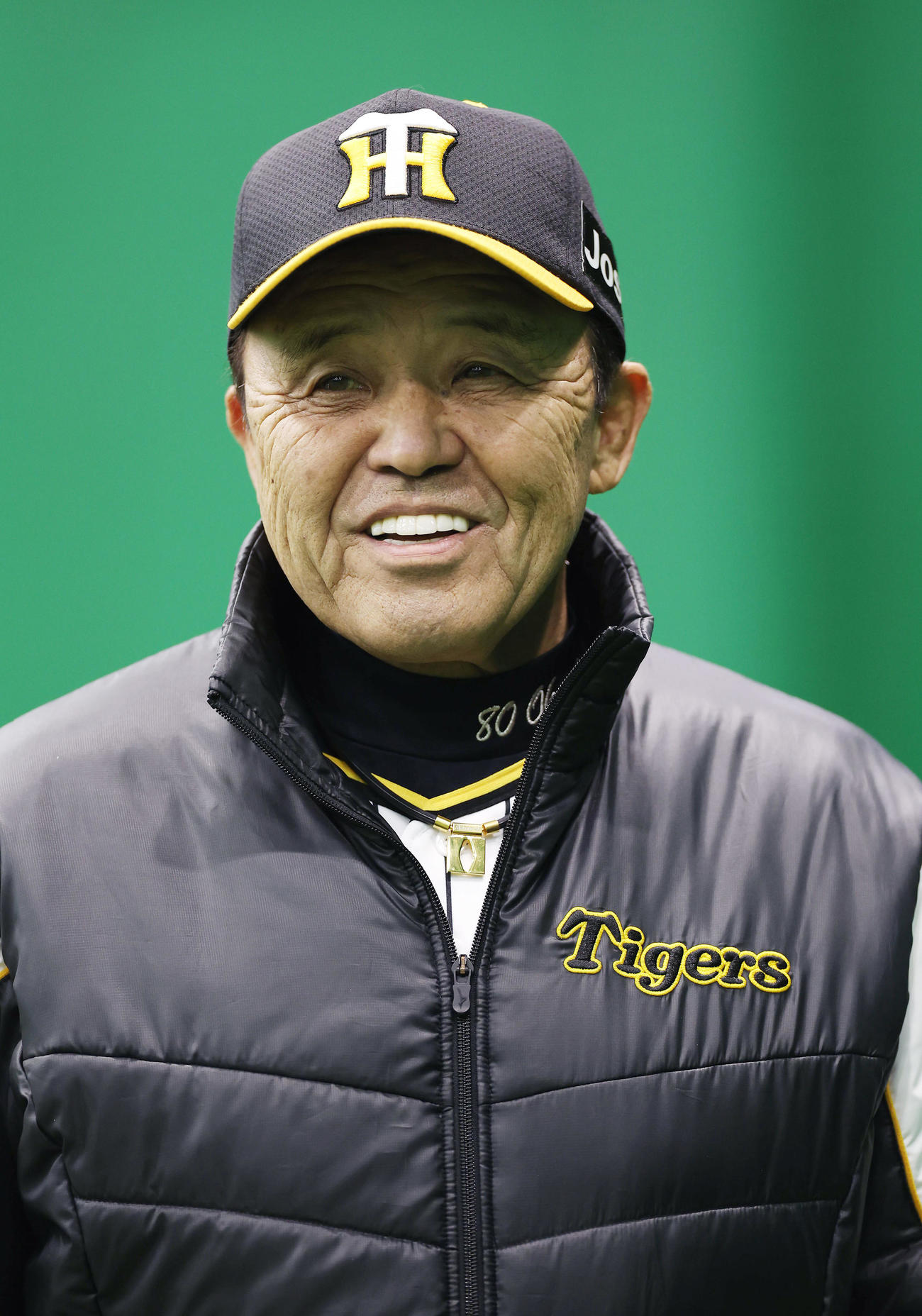 笑顔を見せる阪神岡田監督（撮影・前田充）