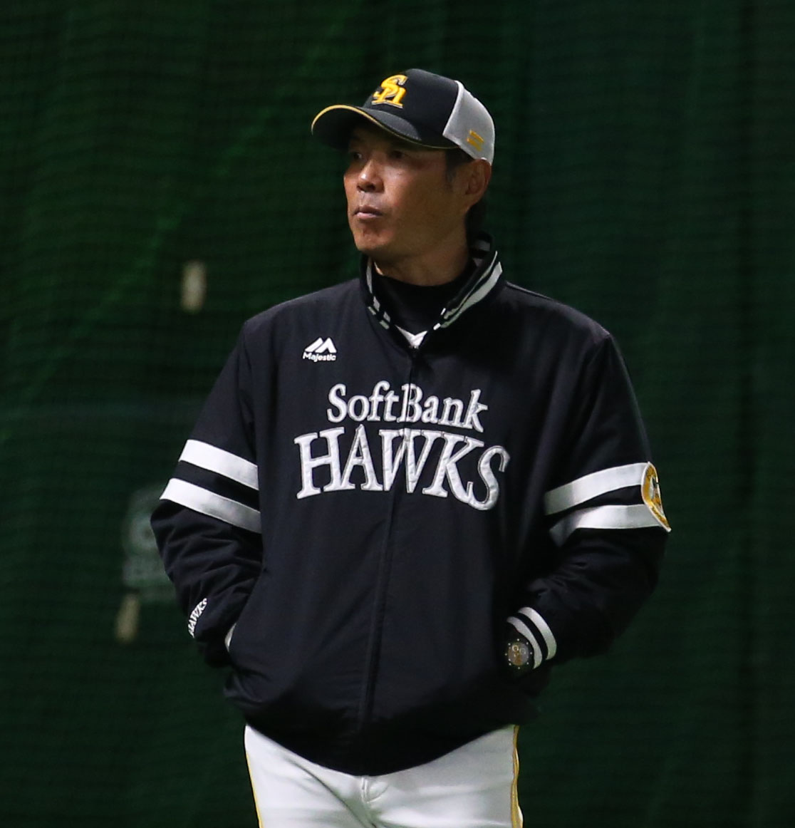 全体練習を見守るソフトバンク小久保監督（撮影・冨田成美）