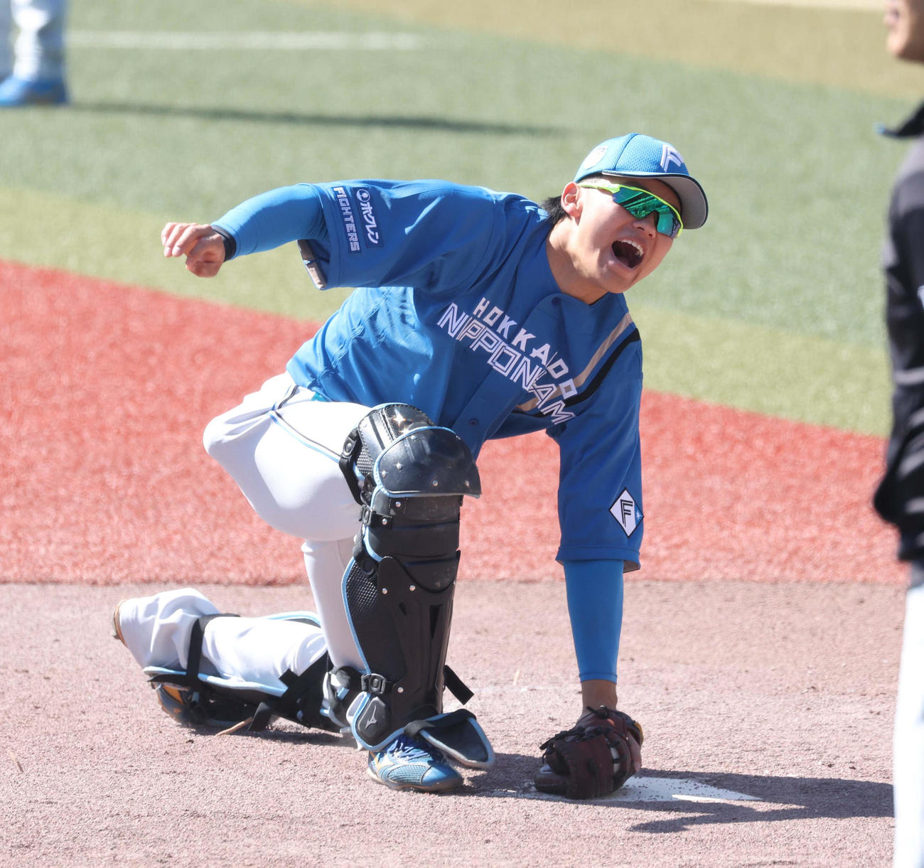 守備練習で元気に声を出す日本ハム田宮（撮影・黒川智章）