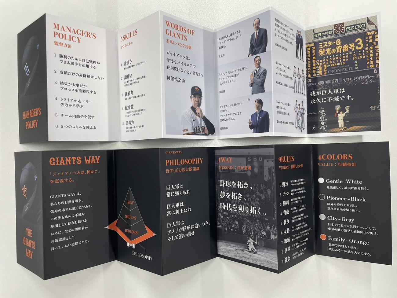 巨人がチーム全員に配布した、阿部監督の方針や信条をまとめた小冊子「クレドカード」