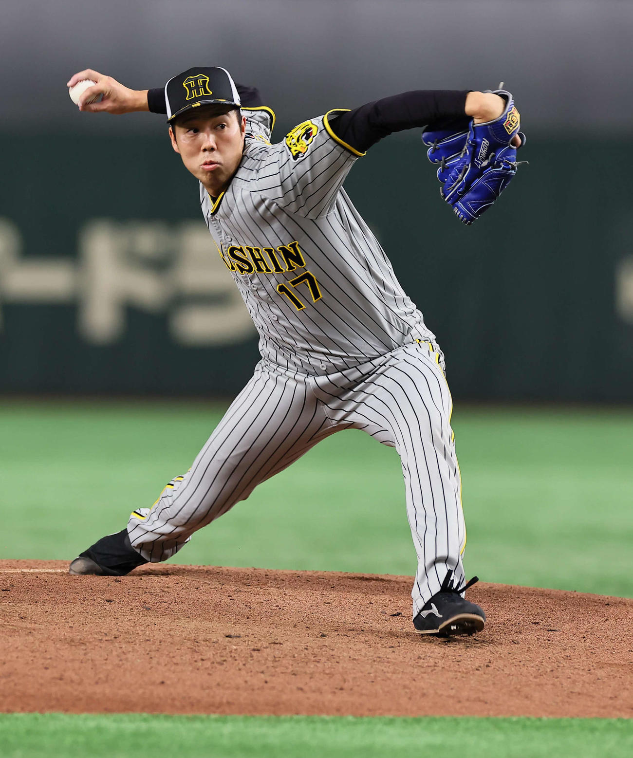 東京ドームのマウンドで投球練習をする青柳（撮影・上田博志）