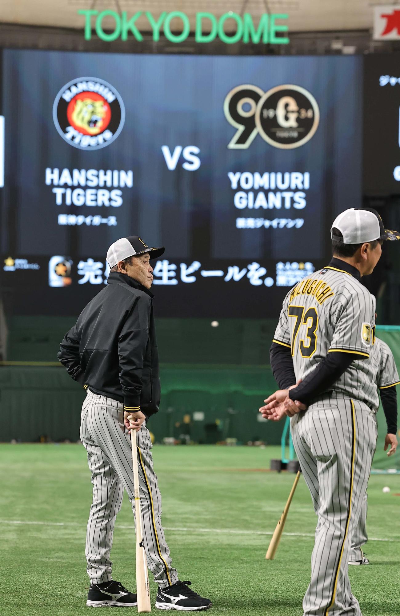 巨人対阪神　練習を見守る岡田監督（撮影・上田博志）