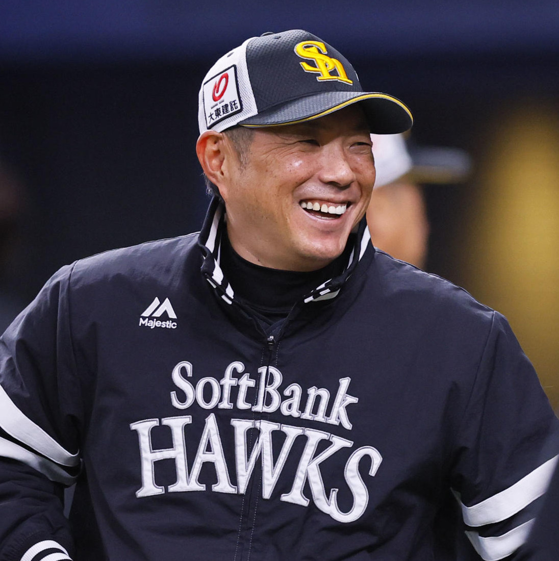 笑顔を見せるソフトバンク小久保監督（撮影・藤尾明華）