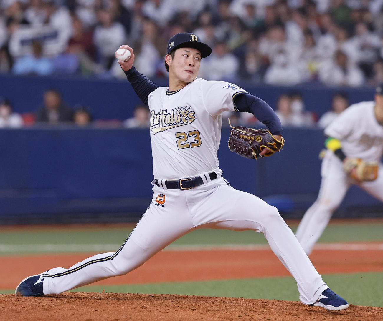 オリックス対ソフトバンク　7回途中、2番手で登板した吉田（撮影・藤尾明華）