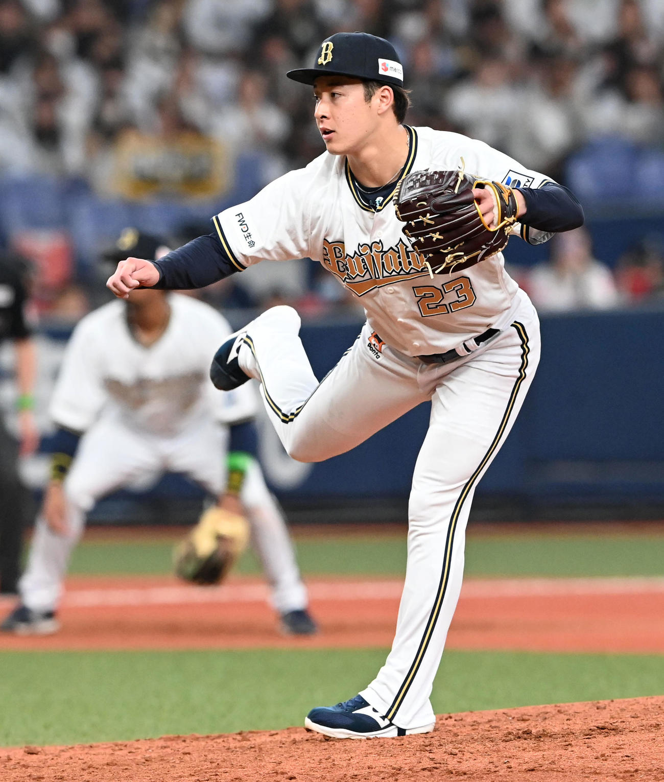 オリックス対ソフトバンク　オリックス2番手の吉田（撮影・前岡正明）