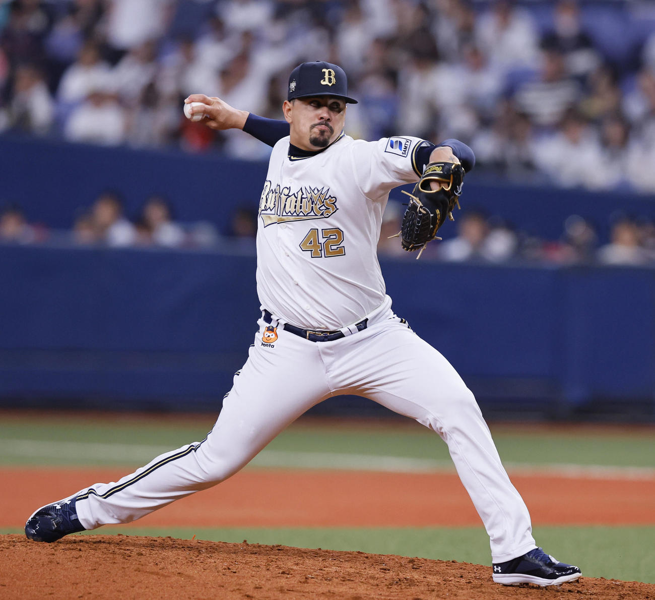 オリックス対ソフトバンク　8回、3番手で登板したオリックスのマチャド（撮影・藤尾明華）