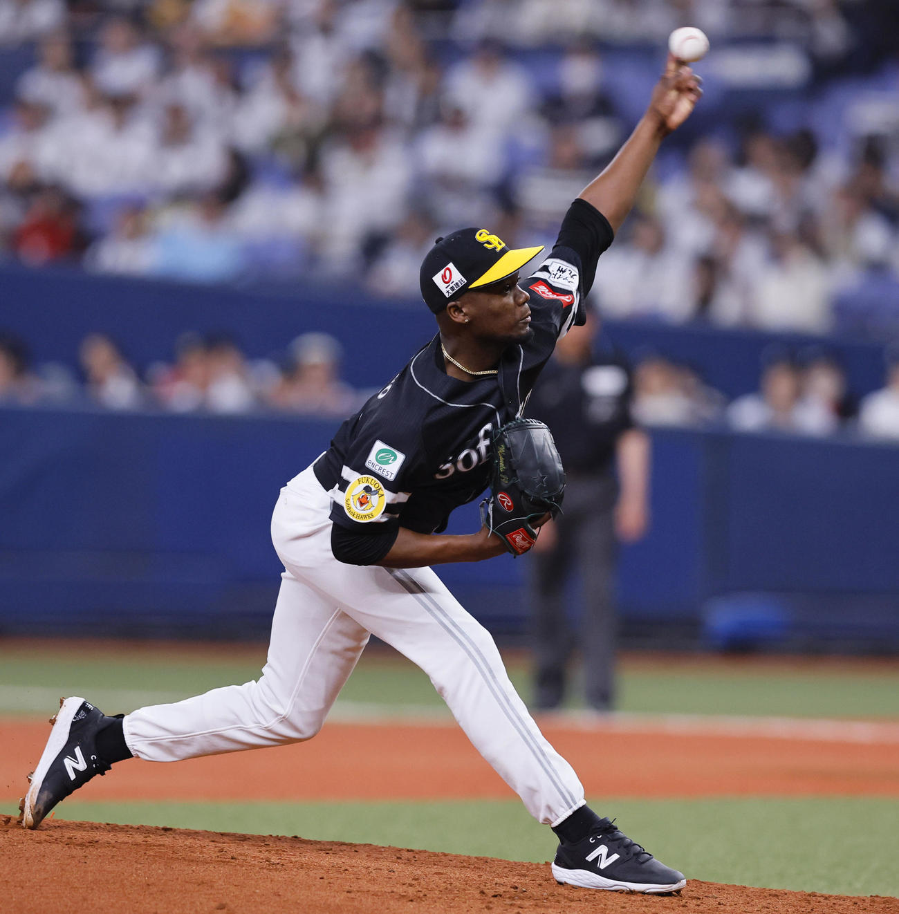オリックス対ソフトバンク　オリックス戦に先発したソフトバンクのモイネロ（撮影・藤尾明華）