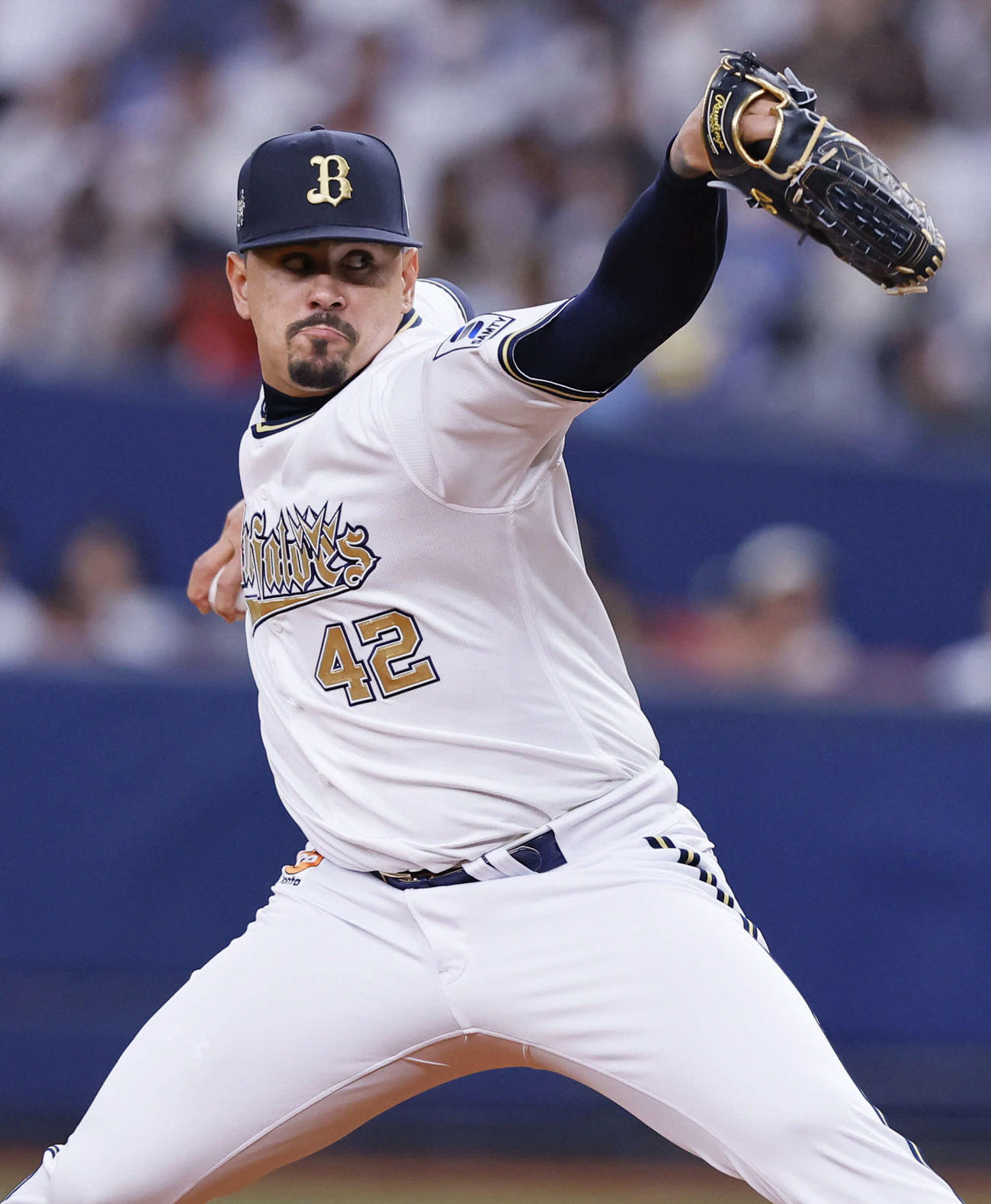 オリックス対ソフトバンク　8回、3番手で登板したオリックスのマチャド（撮影・藤尾明華）