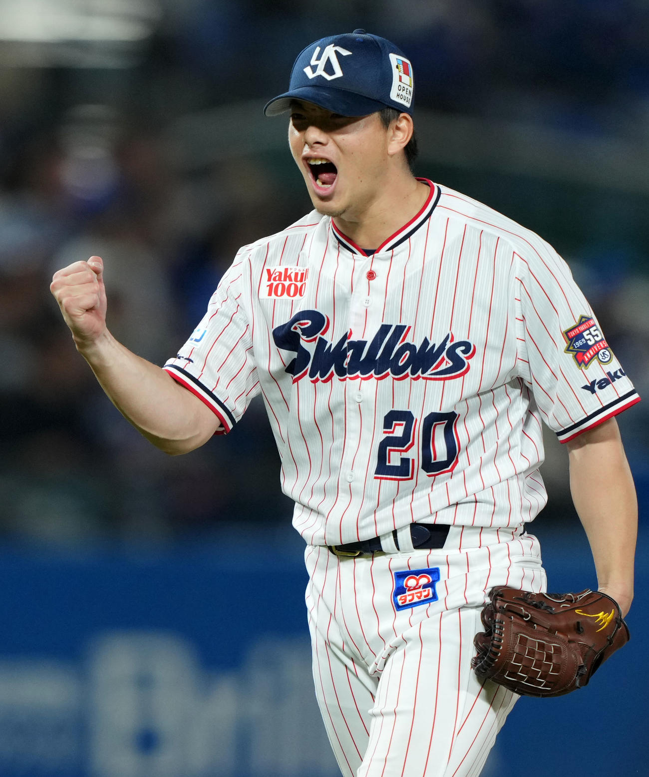 ヤクルト対中日　12回表を無失点に抑えほえるヤクルト木沢（撮影・横山健太）