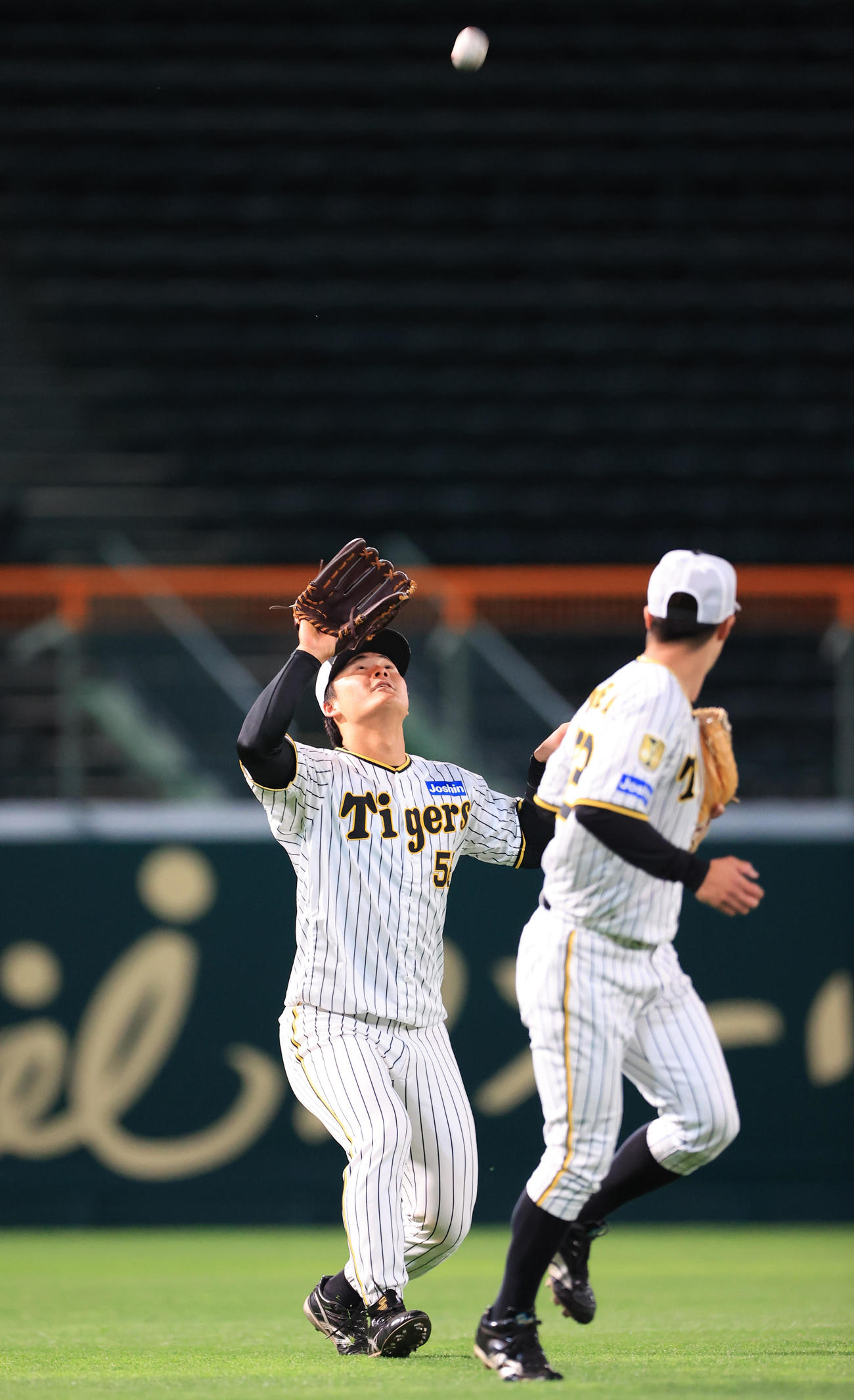 フライ練習する阪神前川（撮影・上山淳一）