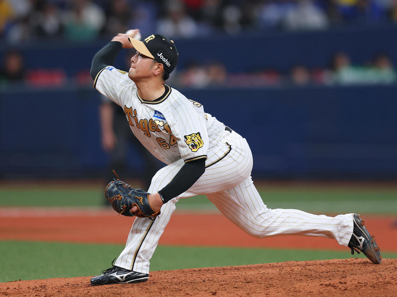 阪神対DeNA　力投する阪神3番手の岡留（撮影・前田充）