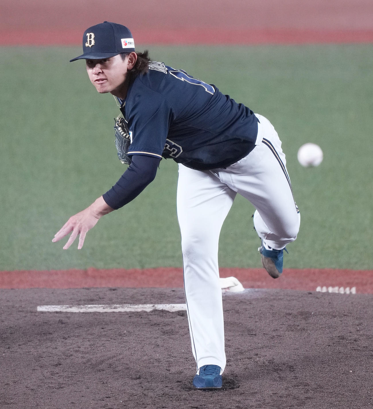 ロッテ対オリックス　先発し力投するオリックス宮城（撮影・鈴木みどり）