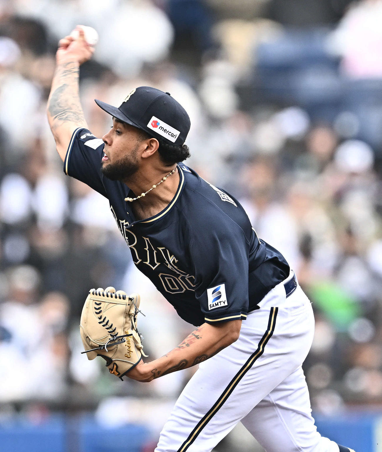 ロッテ対オリックス　オリックス先発のエスピノーザ（撮影・滝沢徹郎）