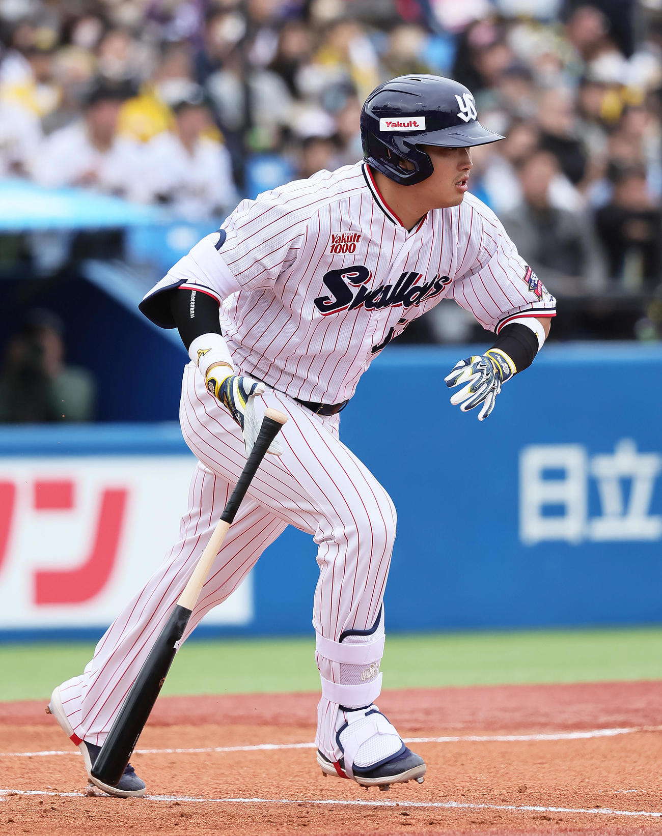 ヤクルト対阪神　3回裏ヤクルト1死一、二塁、村上は右前打を放つ（撮影・足立雅史）