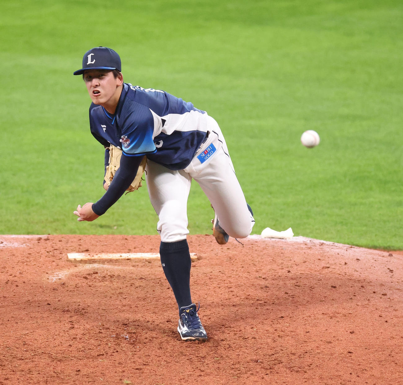 日本ハム対西武　7回裏、力投する隅田（撮影・佐藤翔太）
