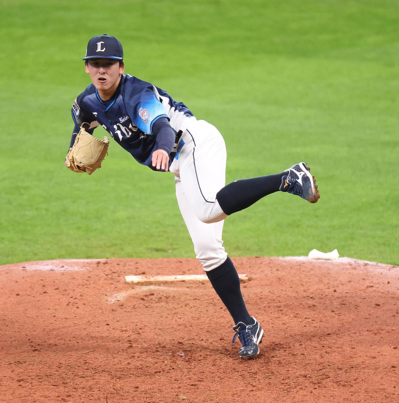 日本ハム対西武　7回裏、力投する隅田（撮影・佐藤翔太）