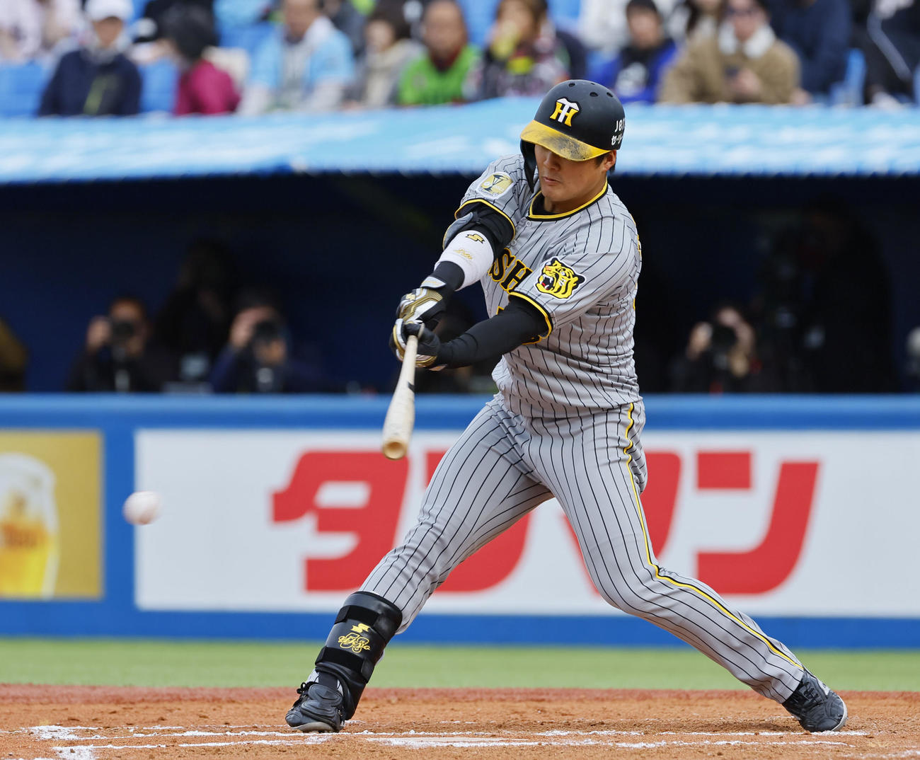 ヤクルト対阪神　7回表阪神無死、前川は右前打を放つ（撮影・藤尾明華）