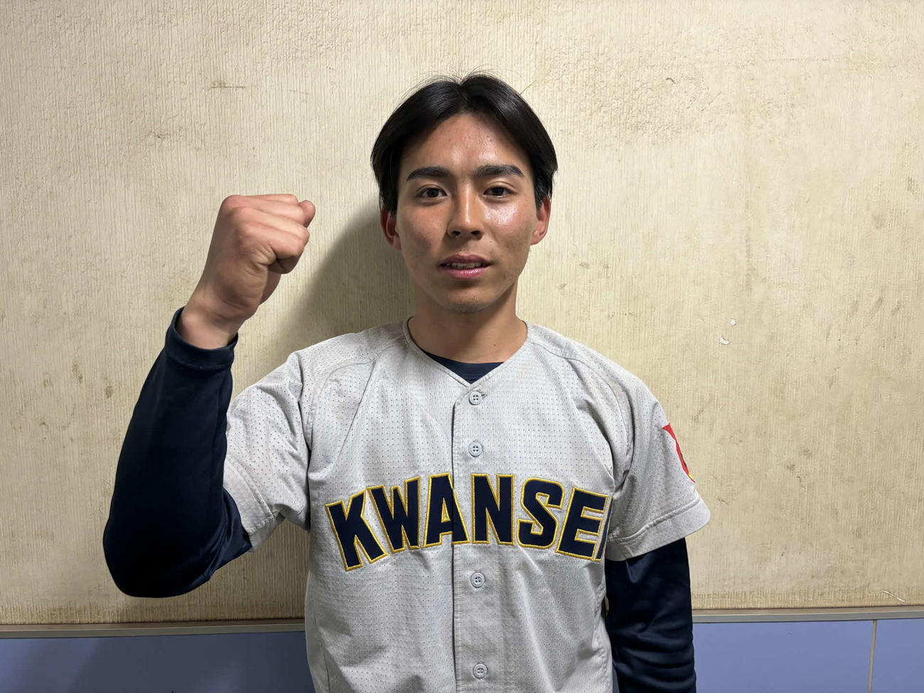近大戦で9回にサヨナラ打を放った関学大・永谷柊馬捕手（撮影・古財稜明）