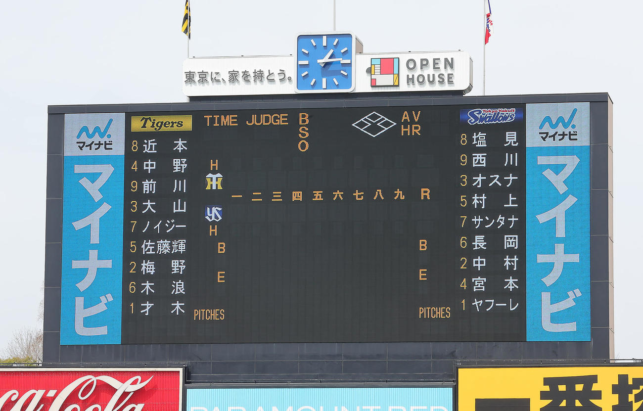 ヤクルト対阪神　両チームのスタメン（撮影・足立雅史）