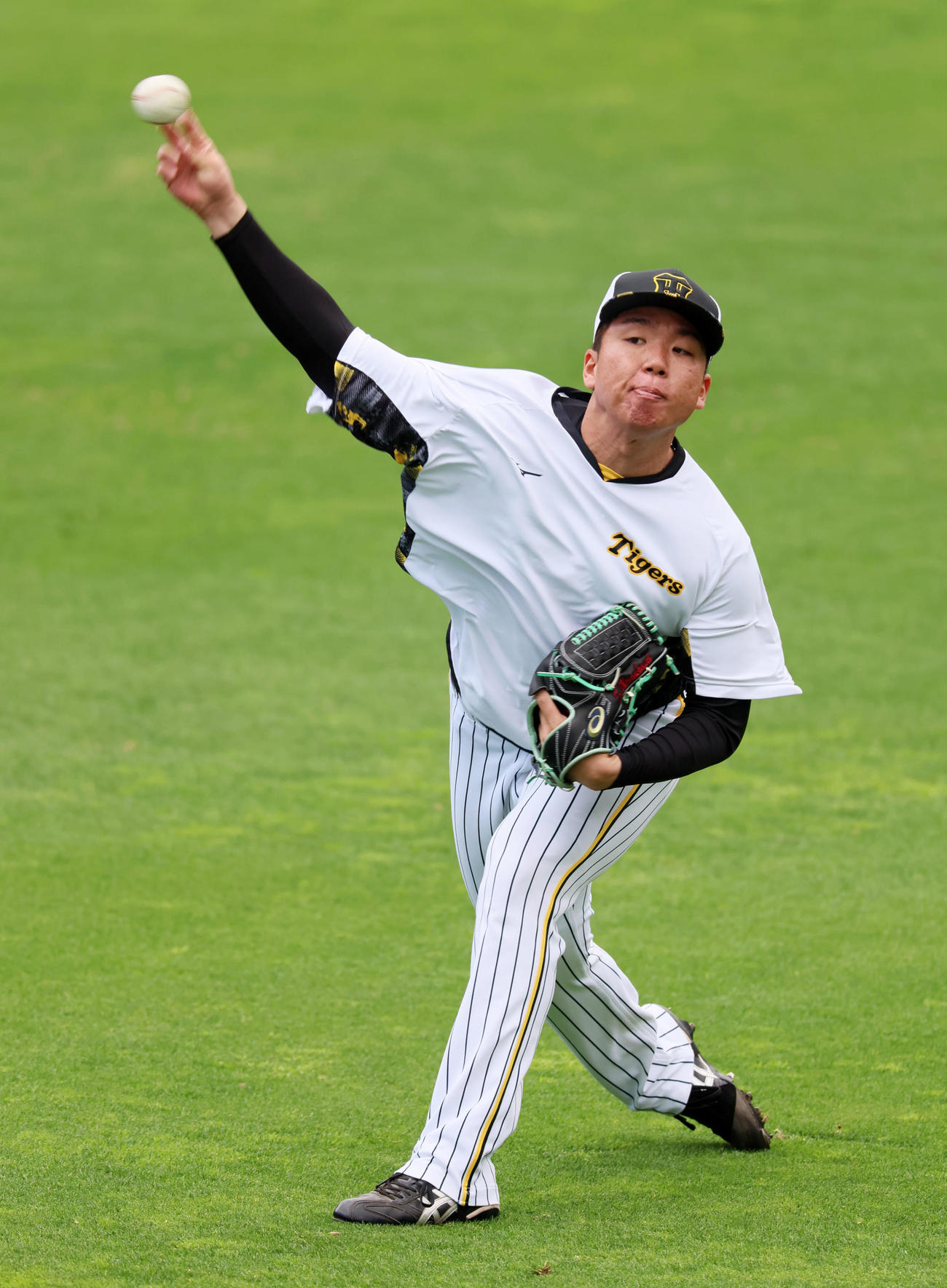 阪神対広島　練習でキャッチボールする村上（撮影・加藤哉）
