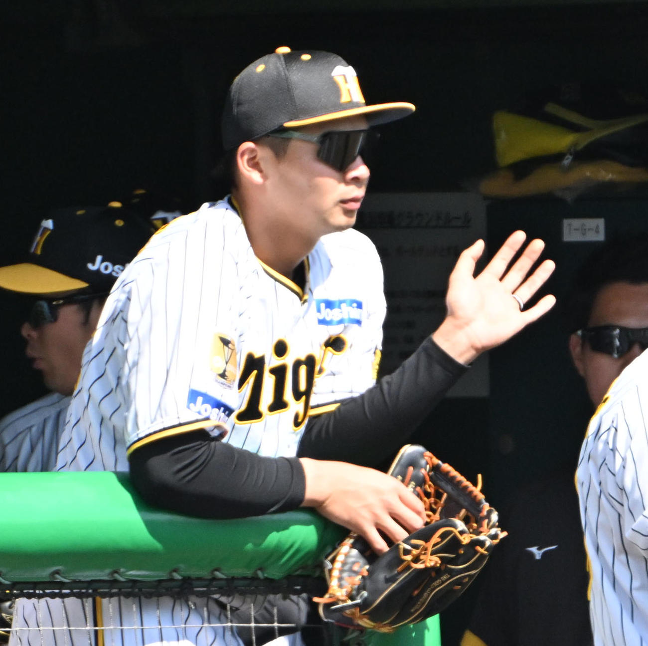 阪神対ソフトバンク　ナインを迎える井上（撮影・石井愛子）