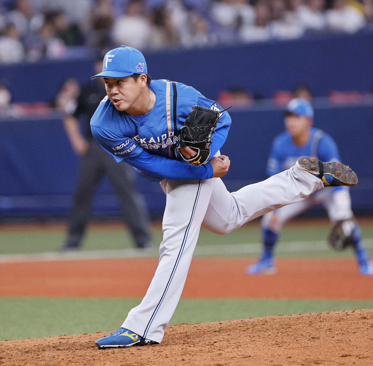 オリックス対日本ハム　8回、3番手で登板した日本ハム金村（撮影・藤尾明華）