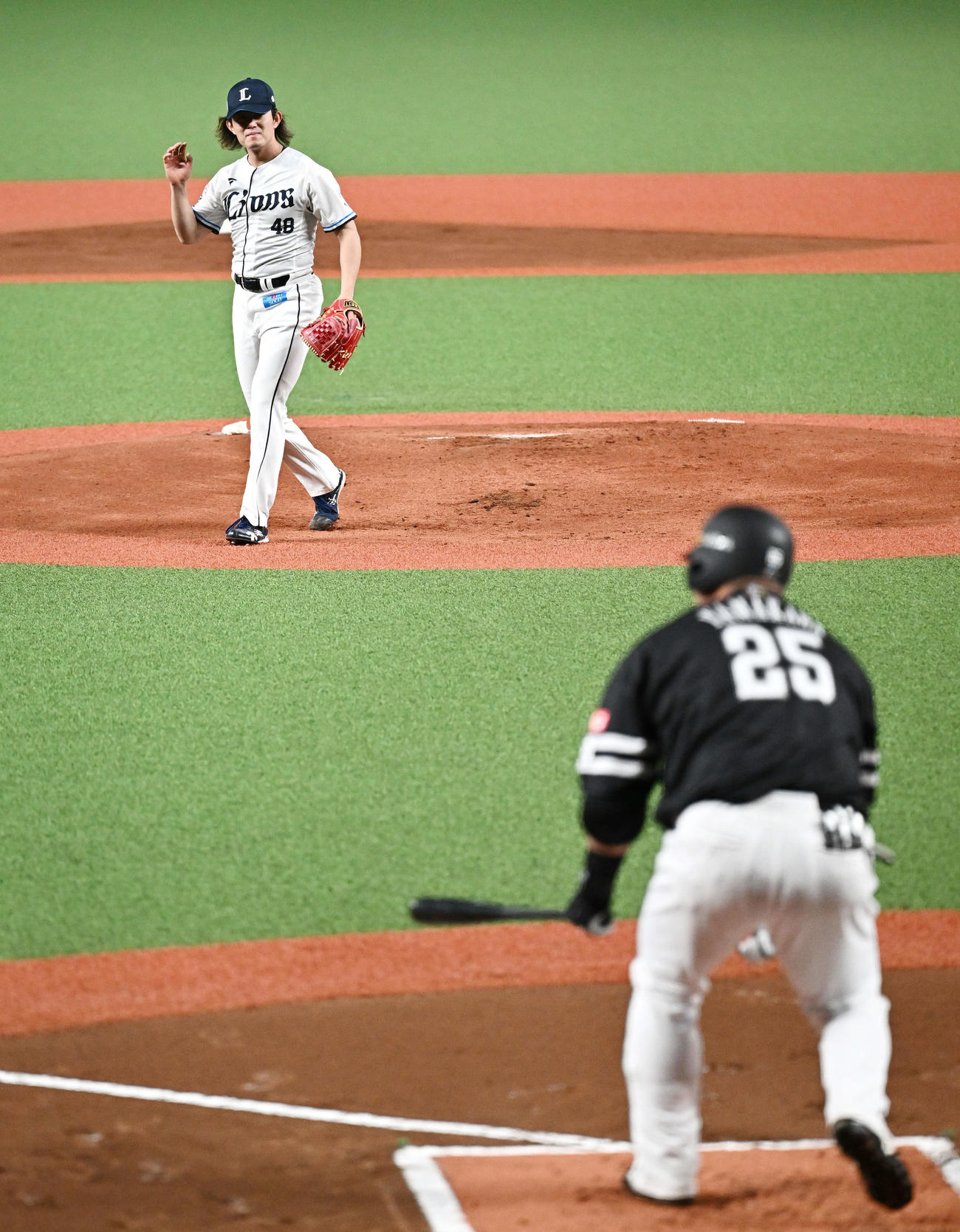 西武対ソフトバンク　1回表ソフトバンク2死三塁、山川から空振り三振を奪う今井（撮影・滝沢徹郎）