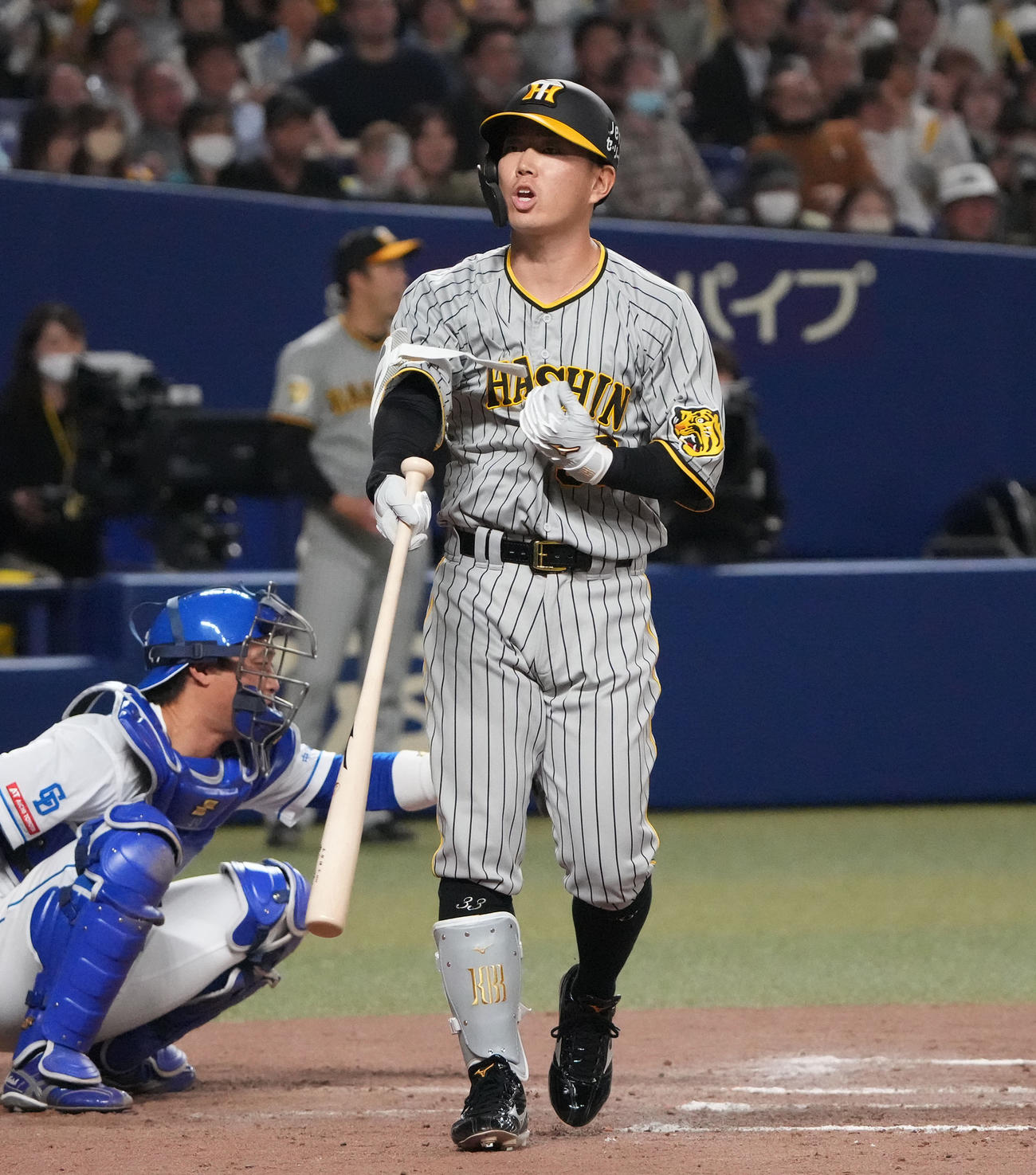 中日対阪神　8回表阪神1死、四球を選び出塁する糸原（撮影・森本幸一）
