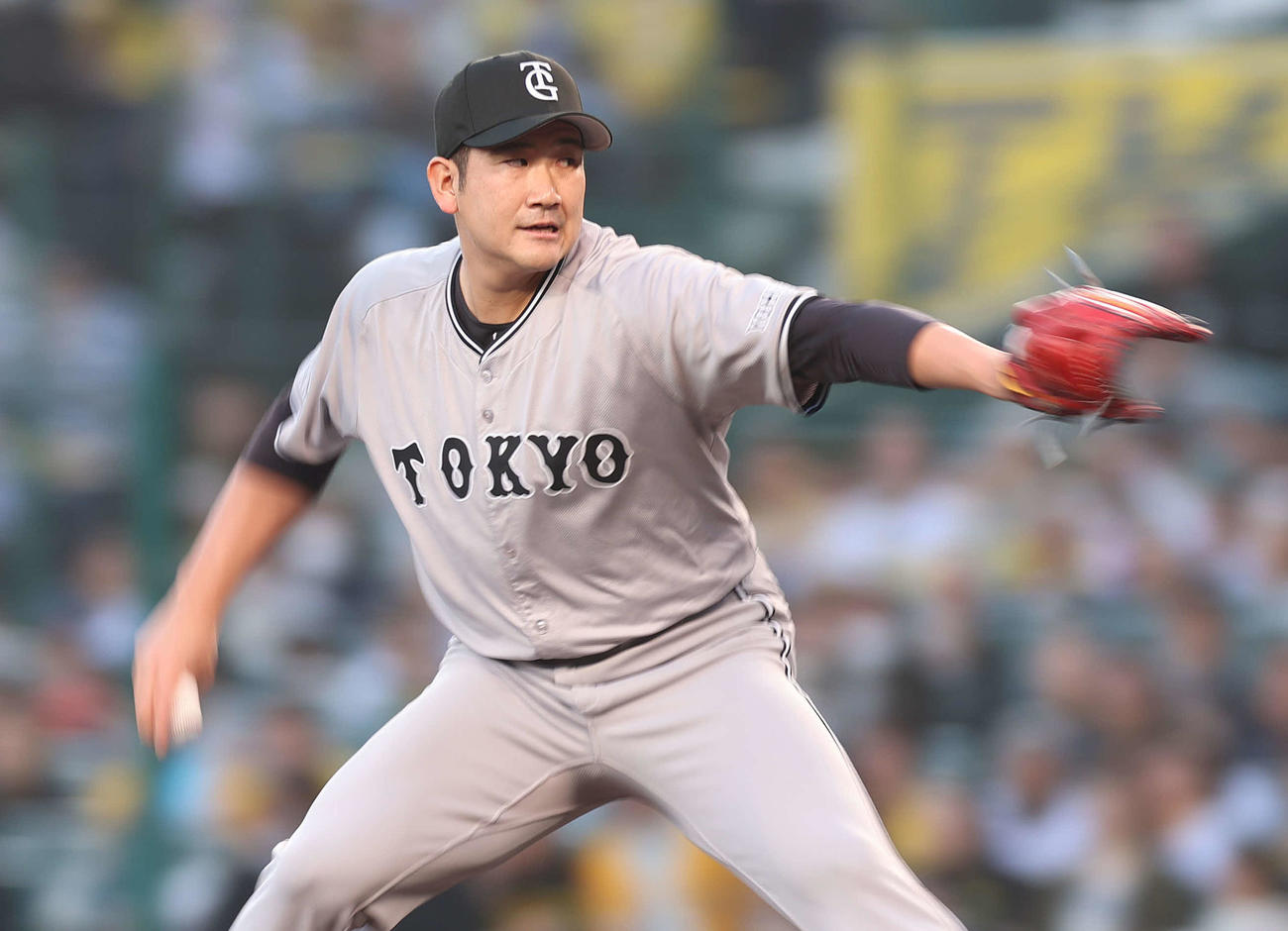 阪神対巨人　力投する巨人先発の菅野（撮影・河野匠）