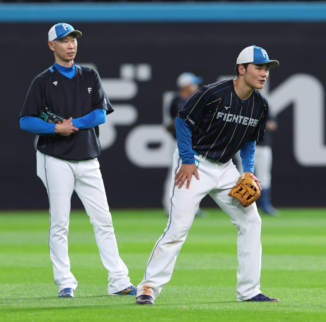 日本ハム対ロッテ　試合前、左翼の守備練習をする日本ハム清宮（撮影・佐藤翔太）