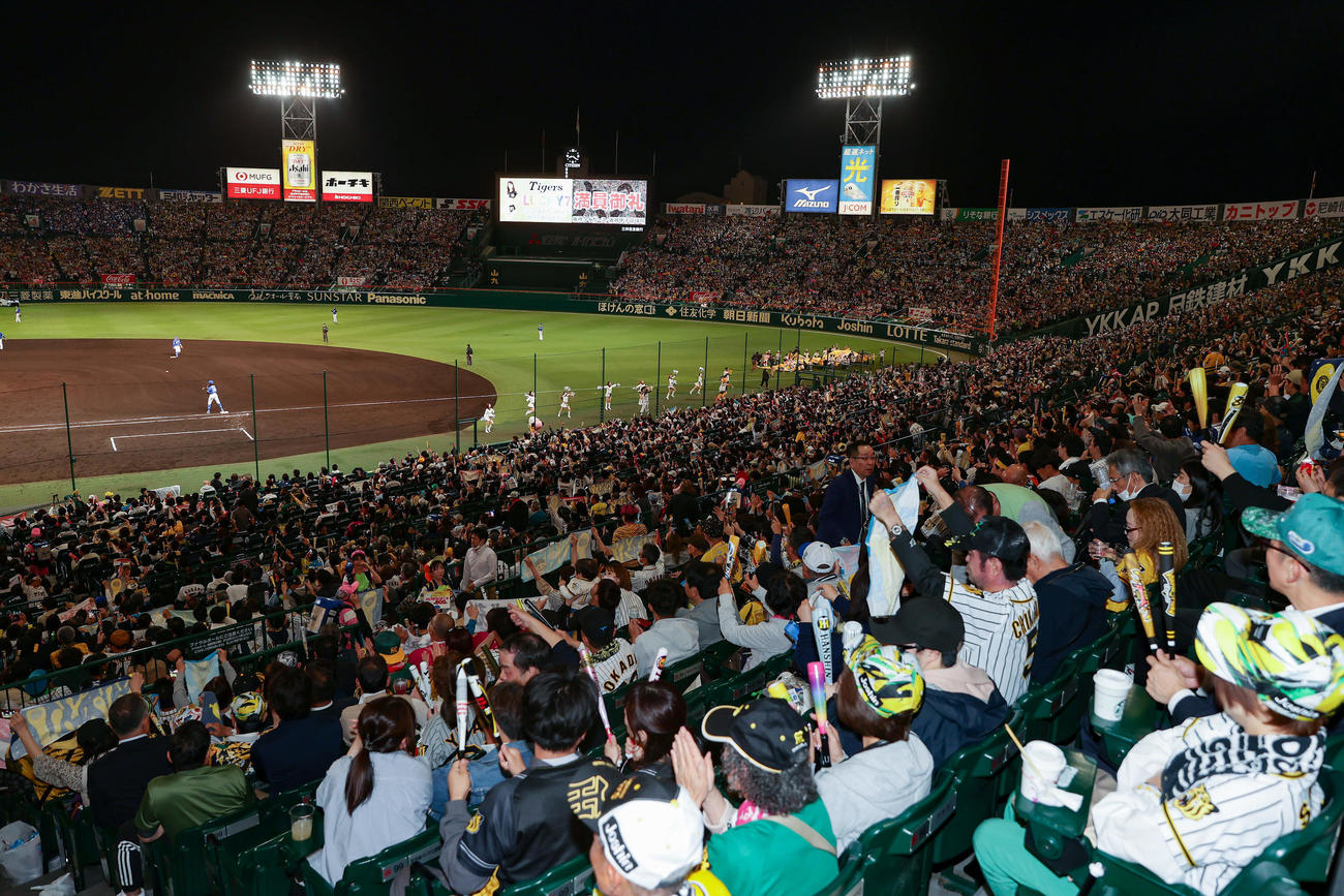 阪神対中日　7回裏、ラッキー7の応援で盛り上がる阪神ファン（撮影・前田充）