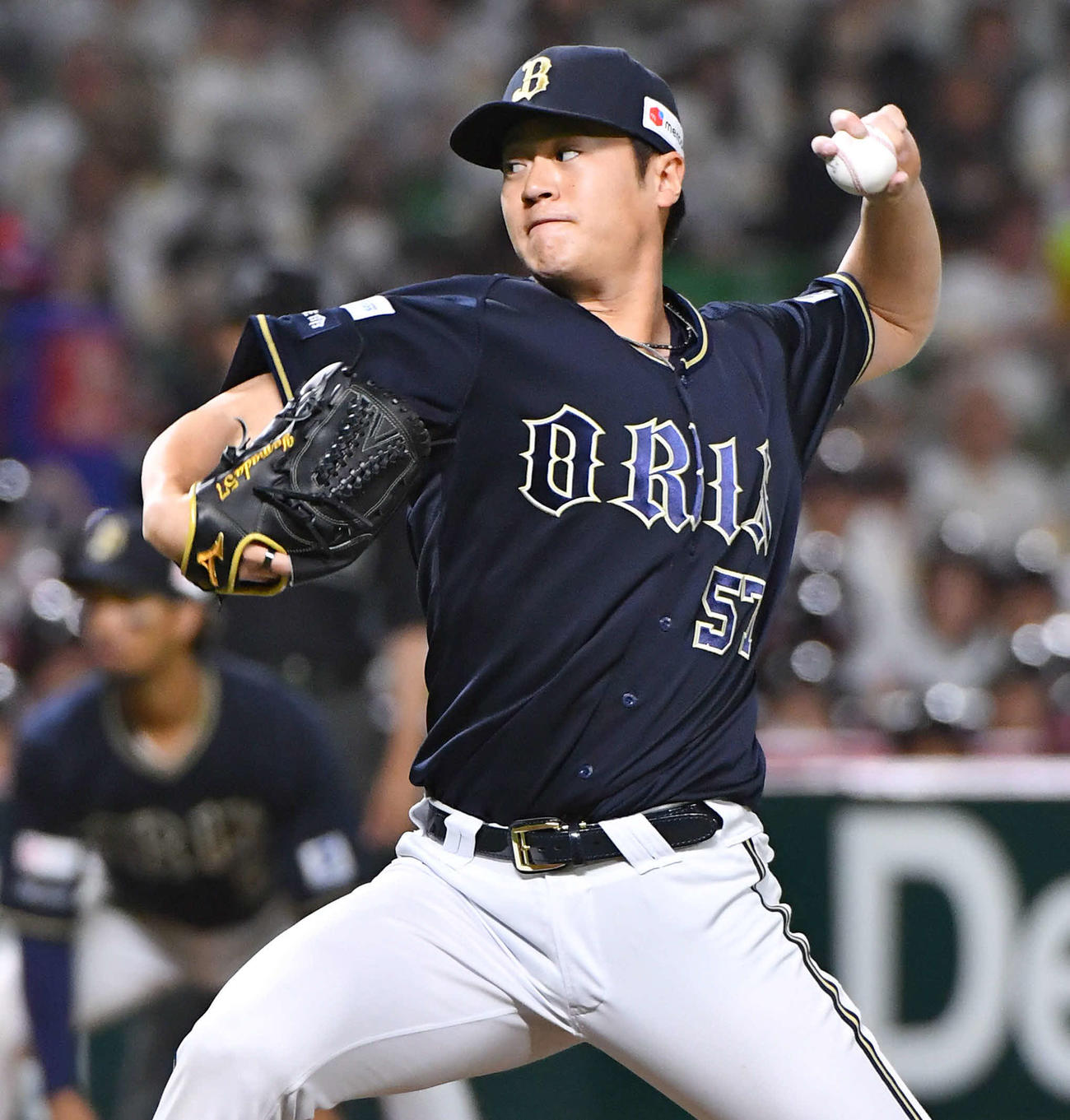 ソフトバンク対オリックス　6回裏から登板した、オリックス2番手の山田（撮影・岩下翔太）
