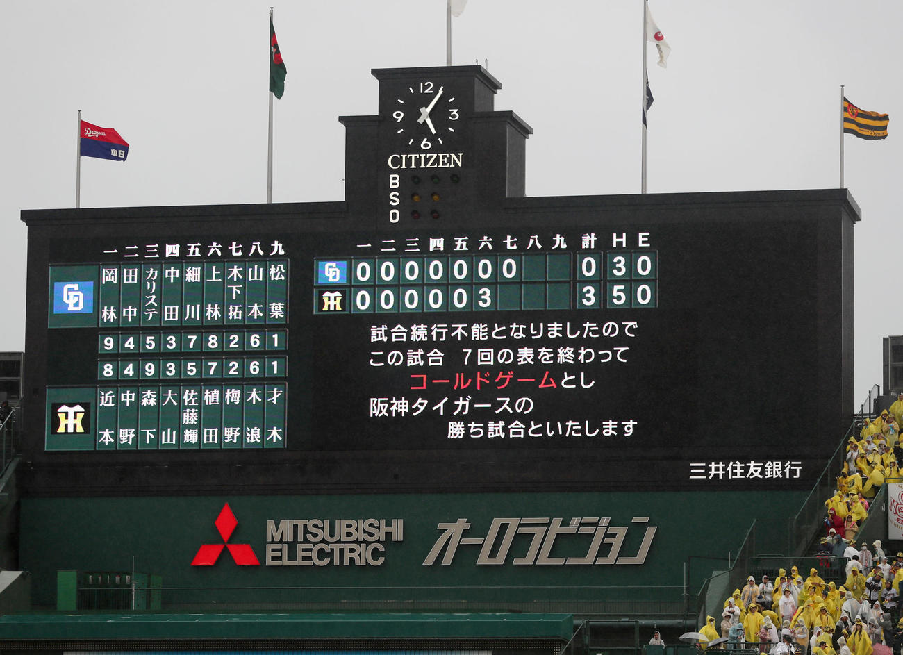 阪神対中日　グラウンドコンディション不良で7回コールドゲームとなる（撮影・上山淳一）