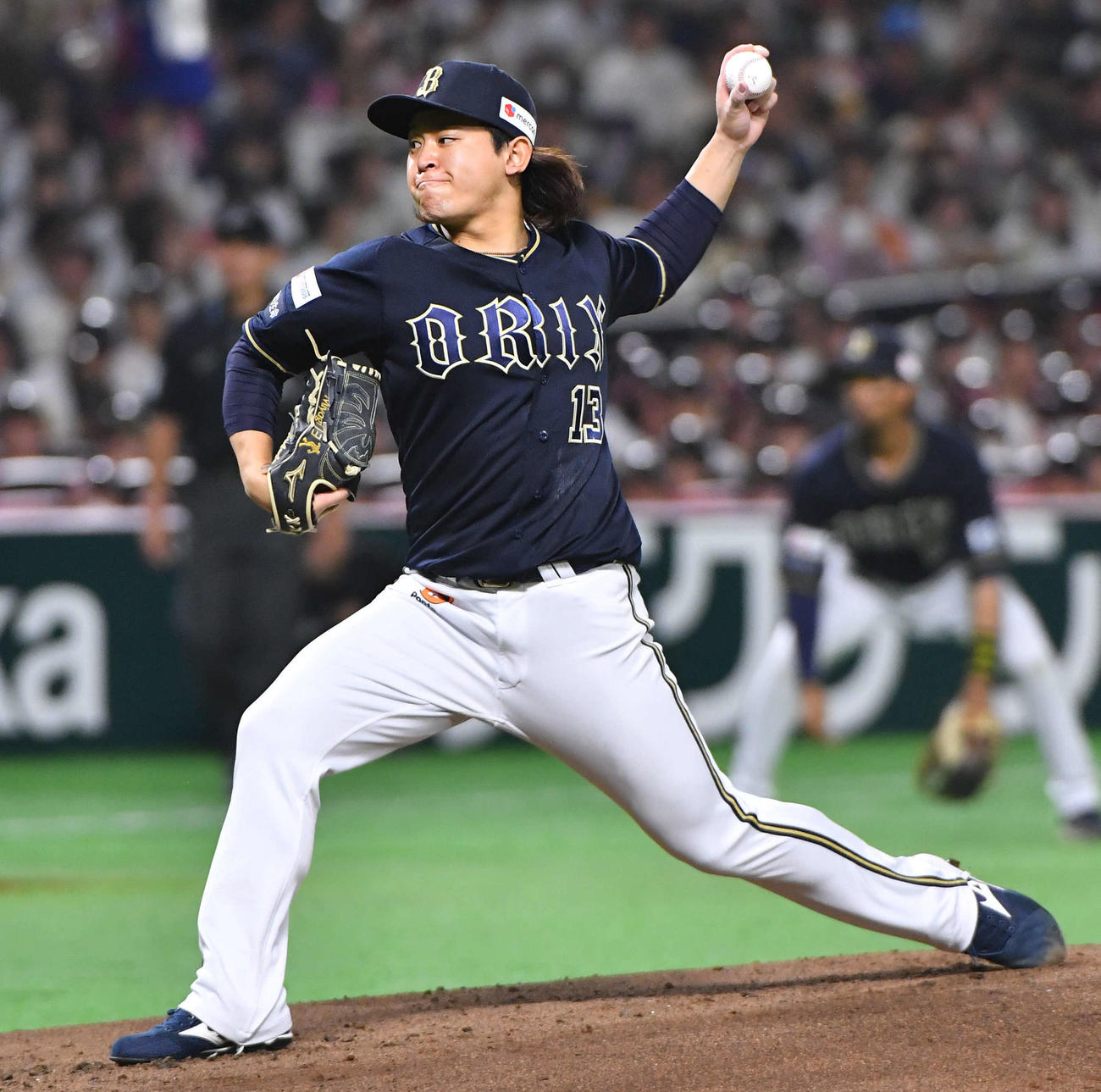 ソフトバンク対オリックス　力投するオリックス先発の宮城（撮影・岩下翔太）