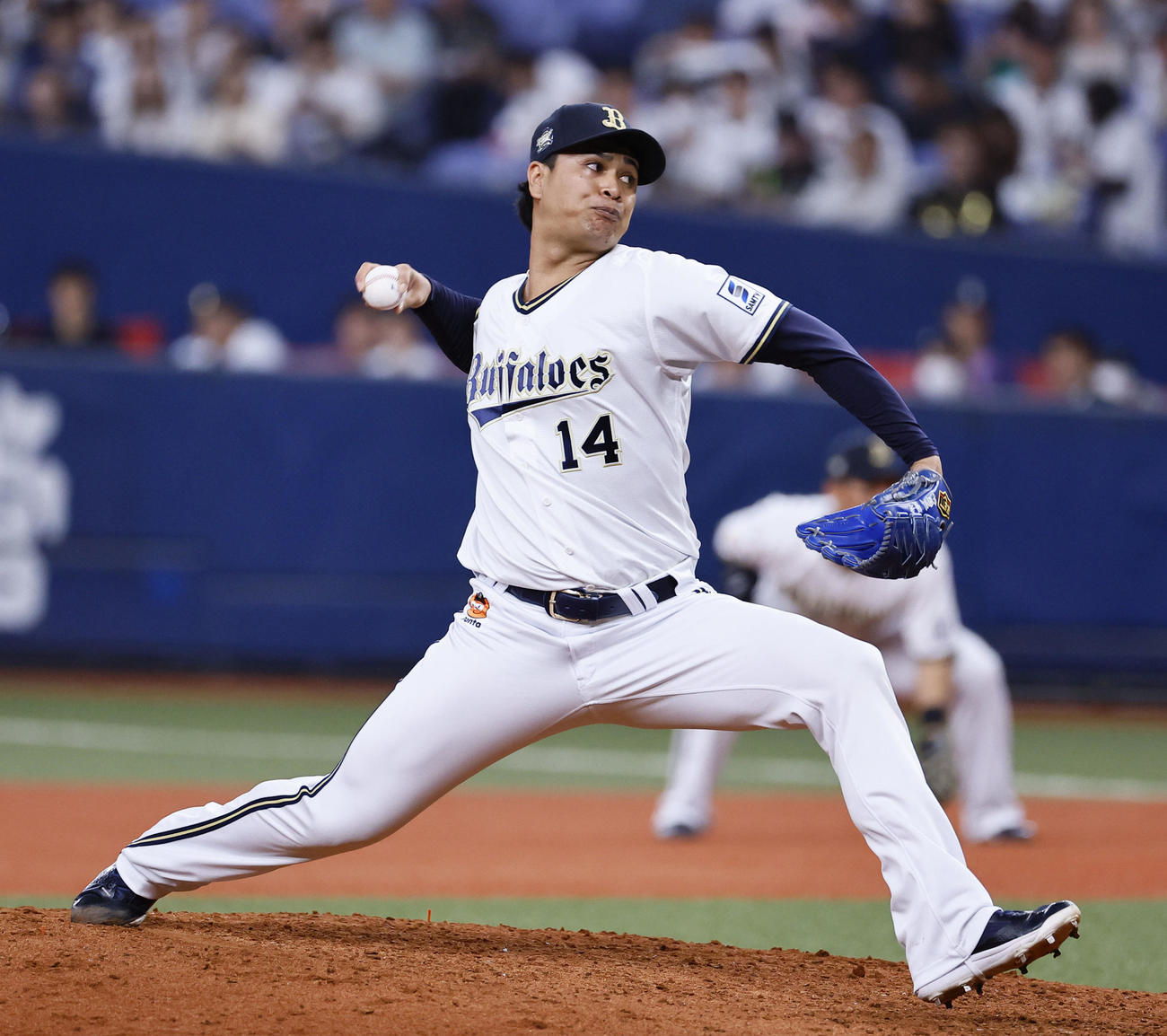 オリックス対西武　8回、2番手で登板したオリックス宇田川（撮影・藤尾明華）